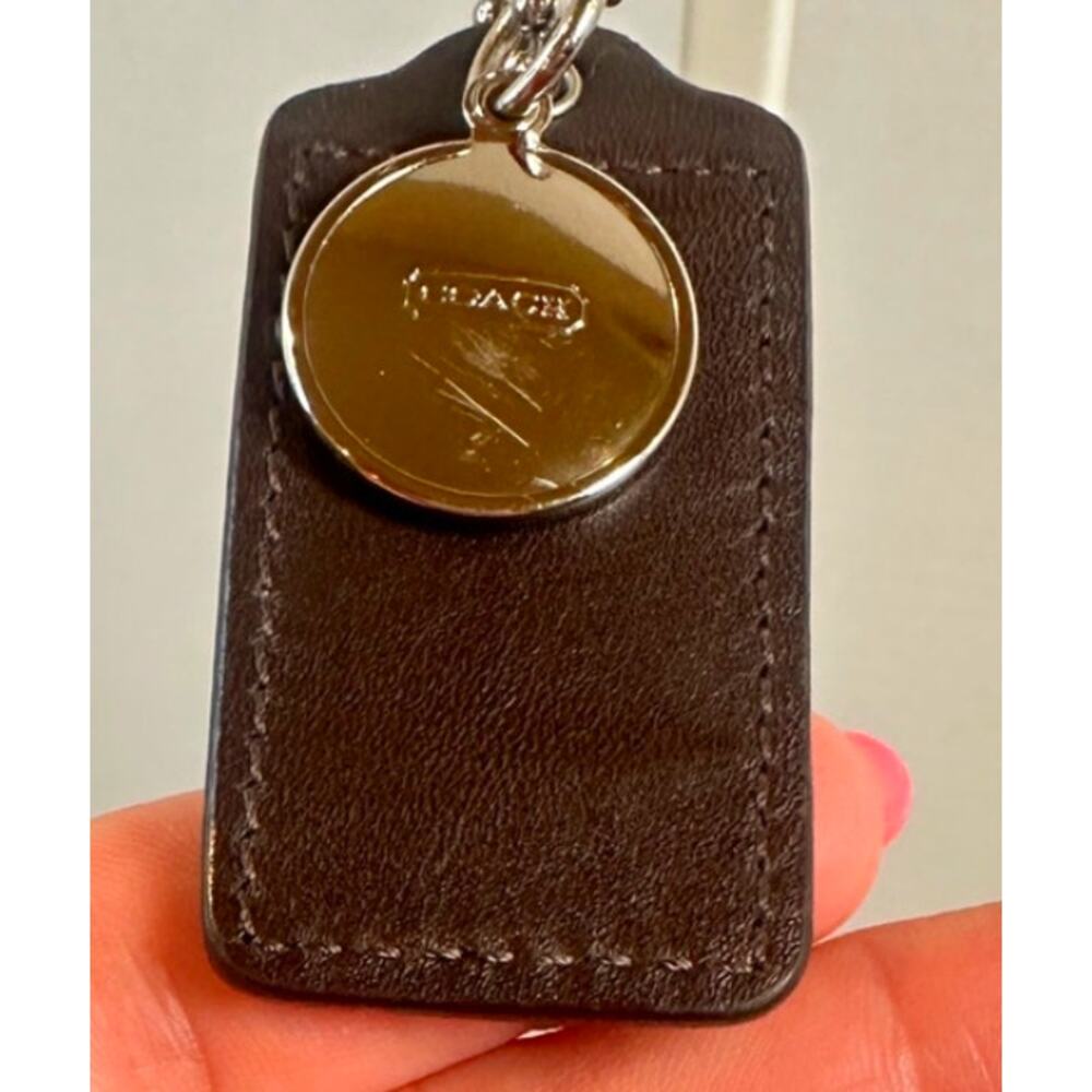 Authentic Coach Brown Leather Hangtag with Silver Medallion Bag Charm Tag - Picture 2 of 2
